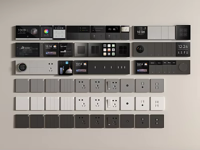 Modern Stylish Switch Panels With Various Designs Colors Digital Displays And Sockets 3d model