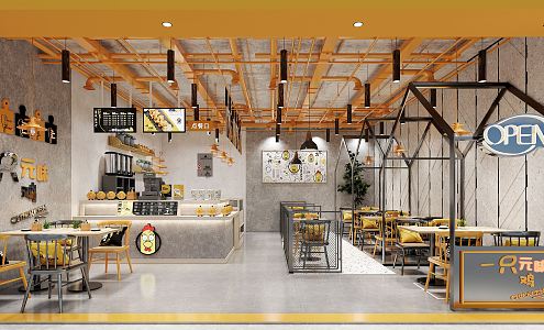 Industrial LOFT Fried Chicken Restaurant Burger Fried Chicken Restaurant 3d model