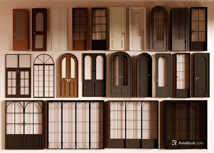 Various Styles Of Doors And Windows With Different Designs And Shapes 3d model 