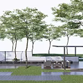 Modern Garden Wall Design With Trees Lawn Seating And Pavilion Area 3d model