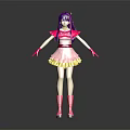 Cute Game Movie Character With Purple Hair Pink Dress Yellow Skirt Gloves And Boots