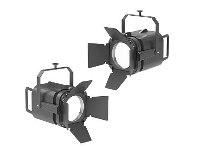 Black Professional Downlights And Spotlights With Metal Brackets And Barn Doors For Stage Lighting 3d model