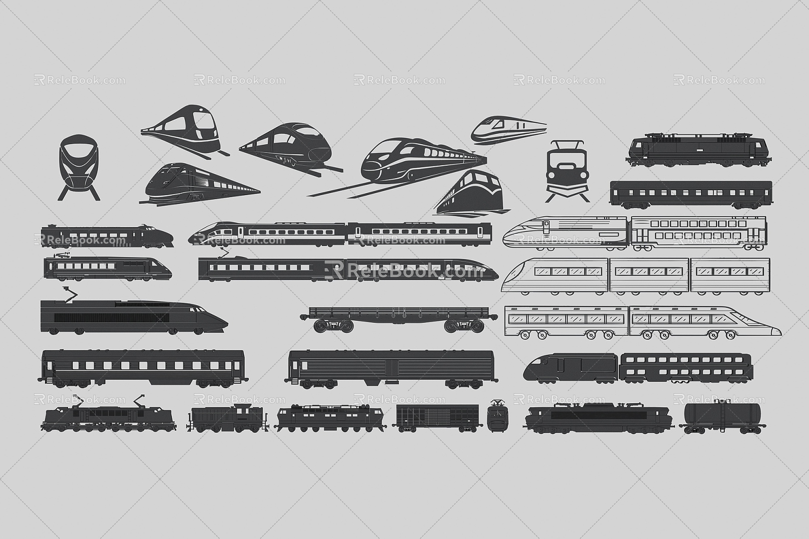 Traffic high-speed rail car front silhouette pattern 3d model