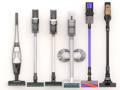 Modern Household Vacuum Cleaners With Various Styles Different Colors And Brushes 3d model
