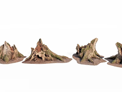 Rustic Wood And Stone Decorative Tree Stumps With Mossy Surfaces And Natural Texture 3d model