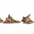 Rustic Wood And Stone Decorative Tree Stumps With Mossy Surfaces And Natural Texture
