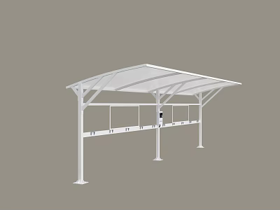 White Modern Canopy Structure With Supporting Poles And Outdoor Roof Design 3d model