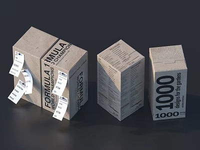 Decorative Ornament Set Featuring Cardboard Boxes With Text And Hanging Tags 3d model