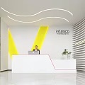 Front Desk Reception With Modern Design Green Living Wall Yellow Geometric And White Curved Wall
