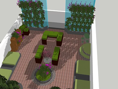 Rooftop Garden Design With Lush Green Plants Wooden Deck And Comfortable Seating 3d model
