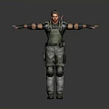 3D Tactical Male Character In Green Vest Gray Pants With Extended Arms And Gear
