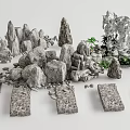 Garden Ornaments Featuring Stone Rocks Stone Lantern Slabs And Small Plants 3d model
