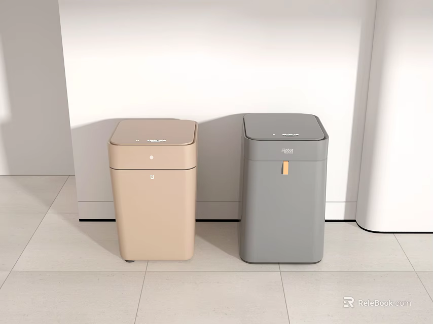 Modern Beige And Gray Automatic Trash Bins For Home Interior Decoration 3d model 