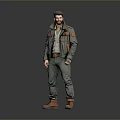 Man Wearing Green Jacket With Orange Patches Green Pants And Brown Boots