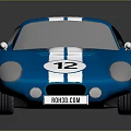 Blue Classic Race Car With White Stripes And Number 12 On Shiny Body
