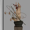 Decorative Ceramic Vase With Dried Plants Red Leaves And White Circular Decorations