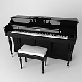 Elegant Black Upright Piano With White Padded Bench And Classic Style