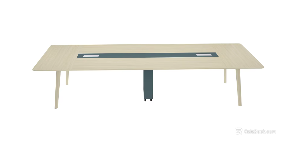 Modern Conference Table With Light Colored Tabletop Dark Central Strip White Panels And Support Structure 3d model