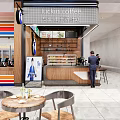 Modern Luckin Coffee Shop Interior Featuring Counter Shelves Customers And Large Windows