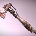 Worn Vintage Axe With Wrapped Wooden Handle And Red White Bladed Head