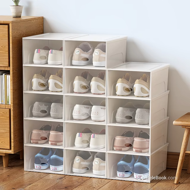 White Shoe Cabinet with Clear Drawers Multiple Layers for Organized Shoe Storage 3d model 