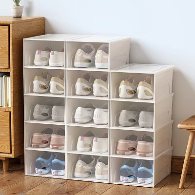 White Shoe Cabinet with Clear Drawers Multiple Layers for Organized Shoe Storage 3d model