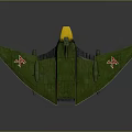 Detailed Green Winged Spacecraft Model With Red Insignia For Cosmic Aviation Exploration
