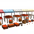 Colorful Awnings Stalls With Tomato Crates Sacks And Wooden Barrels