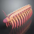 Detailed 3D Render Of Exotic Reptile With Pink Head And Orange Spiky Segmented Body