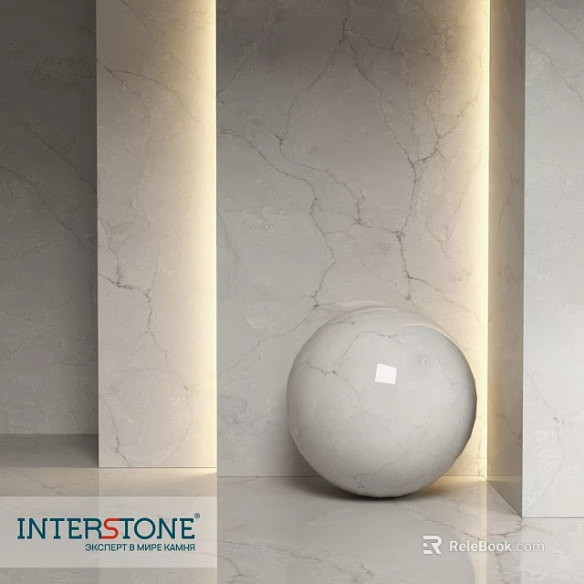 Modern Marble Sphere Component in Interior with Textured Wall and Lighting 3d model 