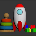 Colorful Children's Toys With Wooden Stacking Rings Rocket Shaped Toy And Plastic Building Blocks