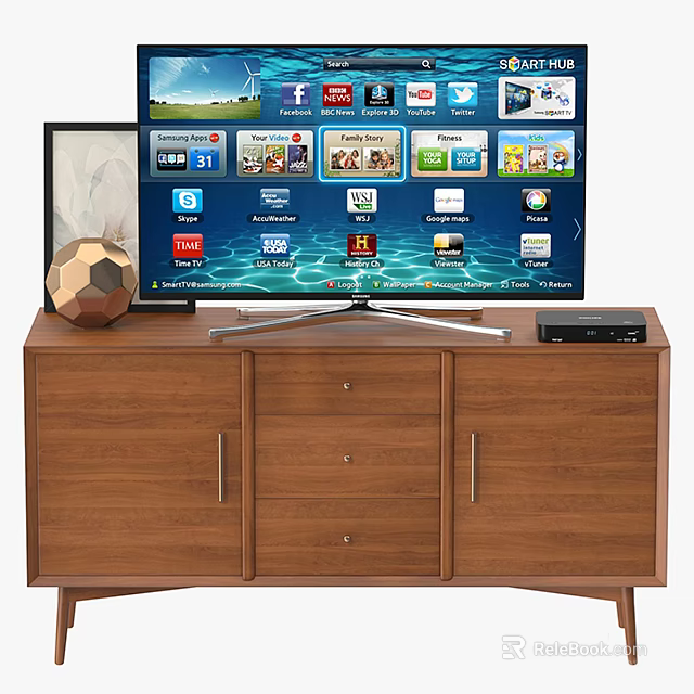 Wooden TV Stand With Drawers And Cabinets Holding Smart TV And Decorative Ornament 3d model 