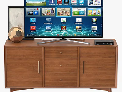Wooden TV Stand With Drawers And Cabinets Holding Smart TV And Decorative Ornament 3d model