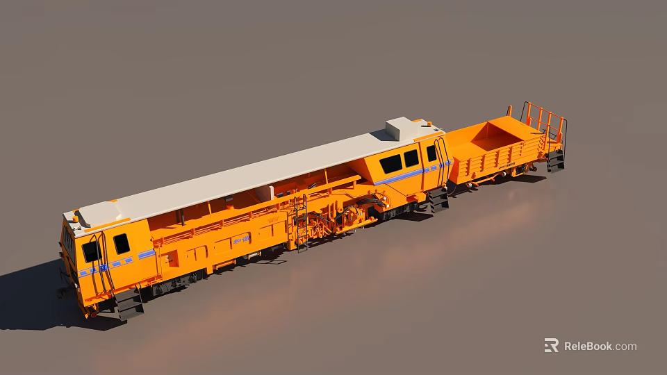 Orange Train Car With Multiple Connected Units White Top Railings And Windows 3d model 