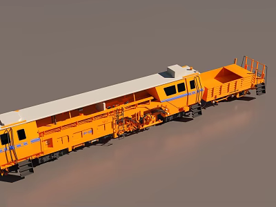 Orange Train Car With Multiple Connected Units White Top Railings And Windows 3d model