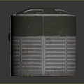 Green Cylindrical Industrial Equipment Featuring Top Openings Side Warning Label And Metal Striped Base