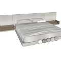 Modern Minimalist Double Bed With Upholstered Headboard And Wooden Side Tables