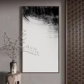 Minimalist Black and White Landscape Painting with Natural Branch Vase and Geometric Wall Decor