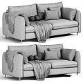 Beige And Gray Upholstered Sofa Interior With Pillows Blanket And Pom Poms
