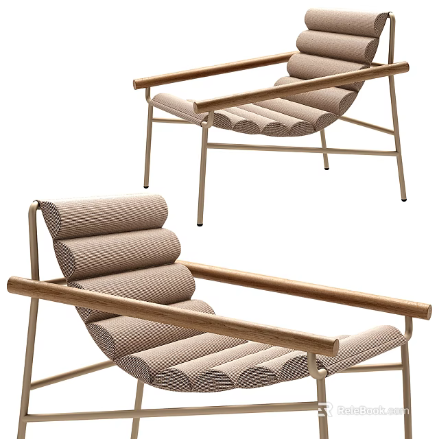Modern Lounge Chair With Wooden Armrests And Upholstered Fabric For Comfortable Relaxation Design 3d model 