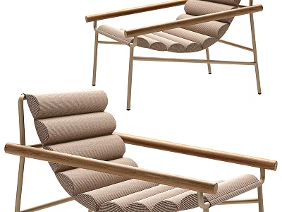 Modern Lounge Chair With Wooden Armrests And Upholstered Fabric For Comfortable Relaxation Design 3d model