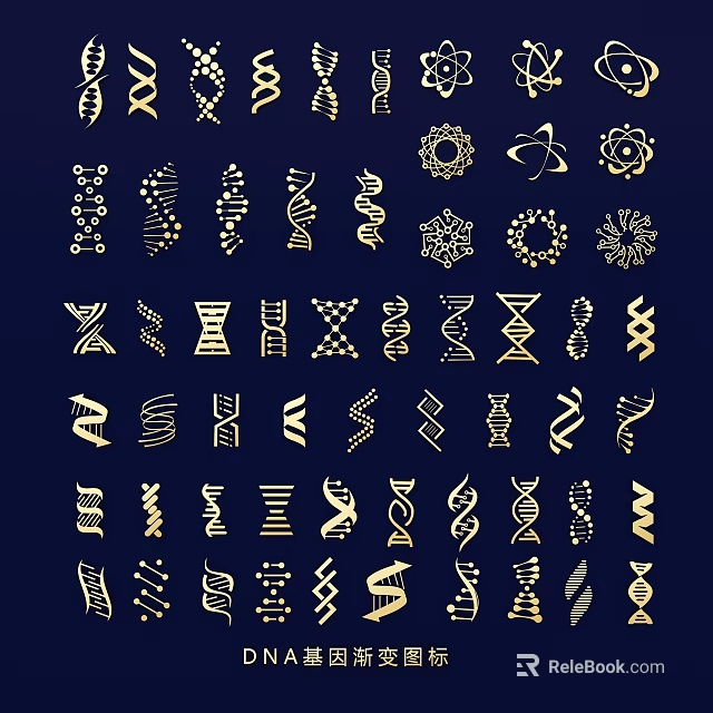 Golden Decorative Pendants Featuring DNA Structure and Geometric Design Patterns 3d model