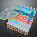 Daily Living Supplies Featuring Colorful Paint Palette Canvas Board And Wooden Storage Box