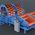 Industrial Wheel Sand Washer With Blue Base Orange Drum Wheels Green Red Components Control Panel