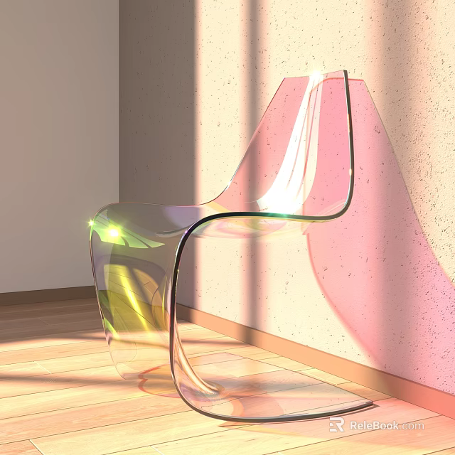 Transparent Acrylic Single Chair With Modern Minimalist Design And Sunlight Shadow Against Wall 3d model 