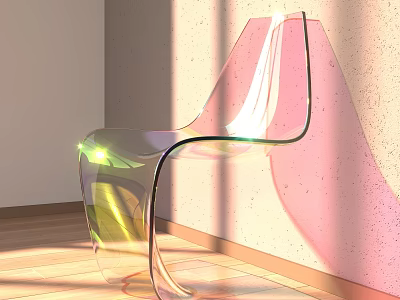 Transparent Acrylic Single Chair With Modern Minimalist Design And Sunlight Shadow Against Wall 3d model