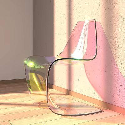 Transparent Acrylic Single Chair With Modern Minimalist Design And Sunlight Shadow Against Wall 3d model