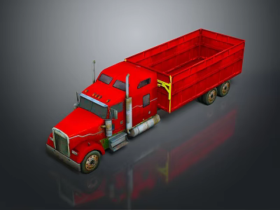 Red Dump Truck With Enclosed Cab Open Bed And Multiple Wheels On Dark Surface 3d model