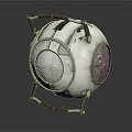 Spherical Mechanical Device with Metal Frame Circular Structure and Futuristic Design