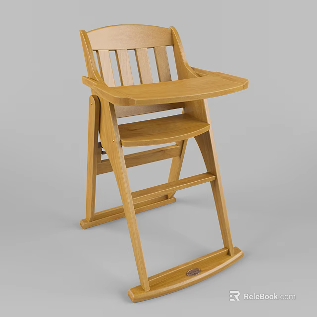Wooden Baby High Chair With Slatted Backrest And Sturdy Tray Design 3d model 
